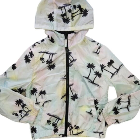 Justice Girls Windbreaker Jacket Lightweight Hood Size 10 Palm Trees Tropical - Picture 1 of 9